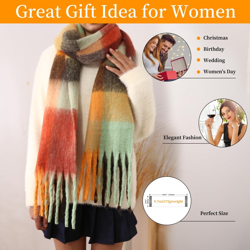 GXIHOUSLGC Winter warm super soft rainbow Shawl,women's faux cashmere knitted