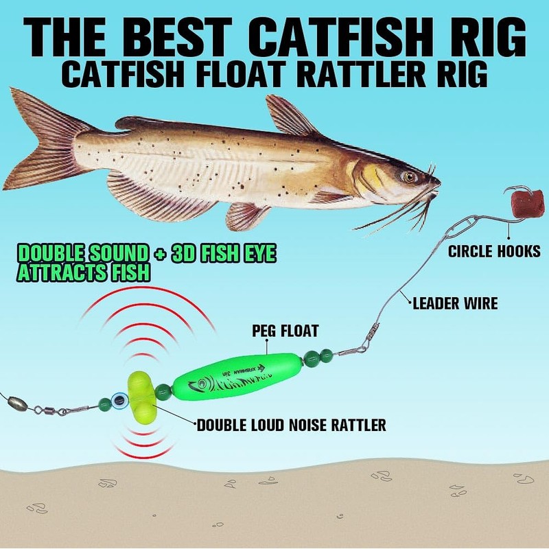 Catfish-Rig-for-Bank-Fishing-Catfishing-Tackle-Floats-with-Rattler-Santee Cooper Rig Equipment(Green-3 inch)