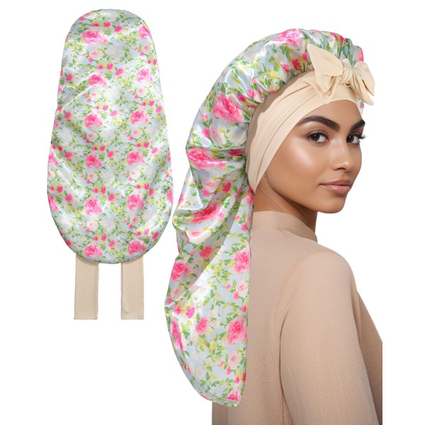 AWAYTR Long Satin Bonnet for Sleeping, Reversible Double Layer Hair