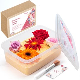 Viktairy Silica Gel Flower Drying Crystals 5LBS, Reusable Color Indicating Flower Drying Silica with Airtight Container and Brush, DIY Wedding Bouquet Flower Preservation Kit, Fine Bead Size<1mm