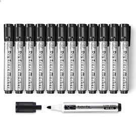 maxtek Whiteboard Pens Markers All Black Dry Erase Pens for Office, School, Home, 12pcs Pack Bullet Tip Dry Wipe Pens