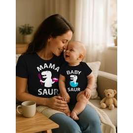 Tstars Mama & Baby Saur Matching Set Gift for New Moms and Babies Mother's Day Mom Shirt & Infant Bodysuit Mom Black Small/Baby Black 6M (3-6M)
