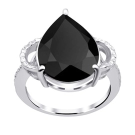 Black Spinel 7.50 Ct Pear 925 Sterling Silver Solitaire Rings For Women | Hypoallergenic Gemstones Ring Set For Womens | Beautiful Jewellery Present For Girls By Orchid Jewelry