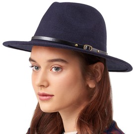 LADYBRO Fedora Hats for Women 100% Wool DIY Band Belt Buckle Felt Wide Brim Straw Panama Hat