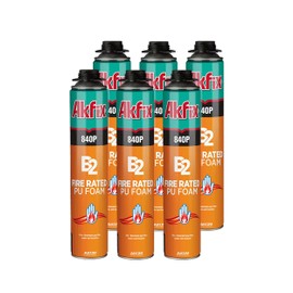 Akfix 840P Fire Block Spray Foam (6x25.3 Oz.) - Orange Color Fire Retardant Polyurethane Expanding Foam Sealing on Window and Door, Paintable | Gun Use, Gun&Cleaner NOT Included | 25.3 Oz. 6 Pack
