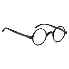 BLUELESS Vintage Round Reading Glasses Professor Readers (Black, 1.50)