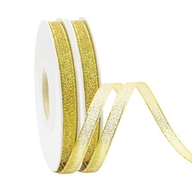 Glitter Metallic Gold Ribbon 1/4" 25 Yards 2 Rolls, Sparkly Fabric Ribbon Perfect for Crafts, Sewing, Gift Package Wrapping and Christmas