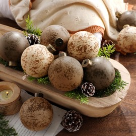 PullCrease 12 Pcs Neutral Christmas Textured Rusty Balls Ornaments 3.15'' Rustic Hanging Shatterproof Electroplated Plastic Ball Christmas Tree Ornaments for Xmas Home Farmhouse Decor(Multicolor)