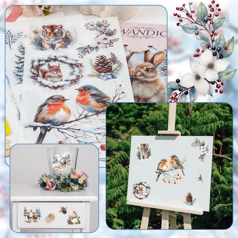 WANDIC 6 Sheets Transfer Stickers Winter Snow Elk Stickers for