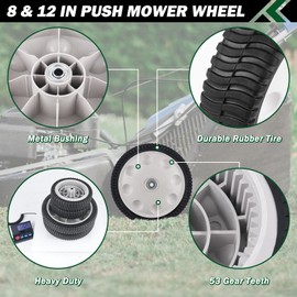 CheeMuii 4 Pack Lawn Mower Wheels 2 Pcs 12" Rear Wheels Replace for MTD 734-04019 734-04127 2 Pcs 8" Front Wheels Replace for 734-04018 Compatible with Troy Bilt Push Lawn Mower