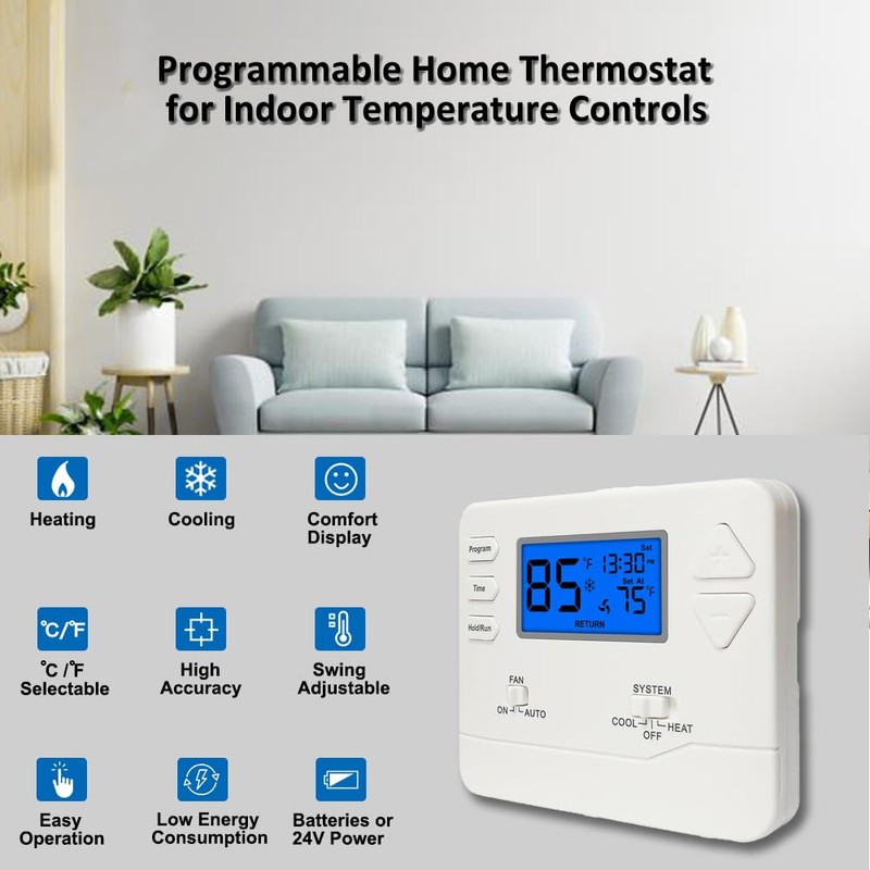 Programmable Thermostat for House, 5-1-1 Day Programmable Digital Energy-Saving Thermostat，Multi-Stage,