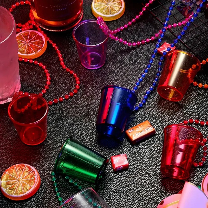 12 Collar Vaso Shot Caballito Tequilero Mardi Gras Fiesta Color