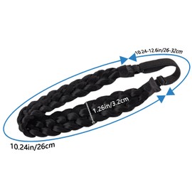 Fumwase 5 Strands Synthetic Hair Braided Headbands Stretch Elastic Classic Chunky Wide Plaited Hair Braids Braid Band Boho Black Headband for Women Girls Women's Padded Wig Beauty Accessories (Black)