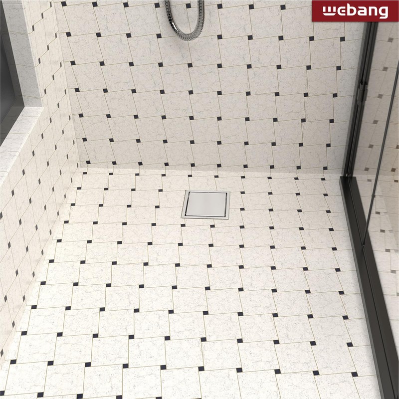 WEBANG 4 Inch Square Shower Drain Brushed Floor Drain with