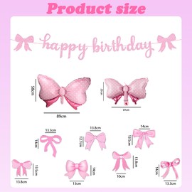 Pink Party Decorations Set, Bow Birthday Decorations Set, Pink Birthday Banner Set for Kids Celebrations and Events, Bow Decorations for Party Bow Themed Decor and Supplies