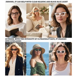 Hubeye Photochromic Reading Glasses for Women 3 Packs UV400 Sun Readers Computer Anti Blue Light Glasses +2.25