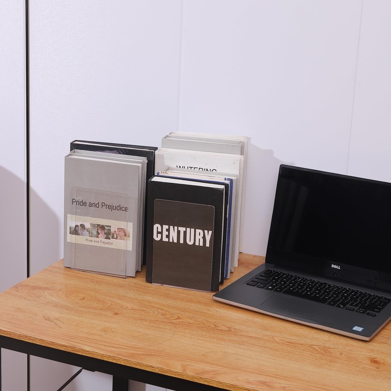Cq acrylic 4 PCS Book Ends,Plastic Clear Book Holder Stand