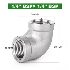 TAISHER 10 PCS 304 Stainless Steel 90 Degree Elbow Fittings, 1/4 Inch BSP Female Pipe to 1/4 Inch BSP Female 304 Stainless Pipe Fitting