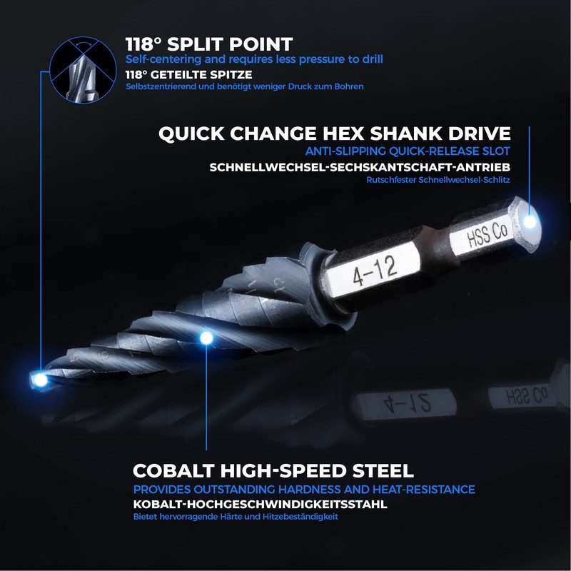 toolant® Cobalt HSS Step Drill [6.35 mm Shank] - Diameter