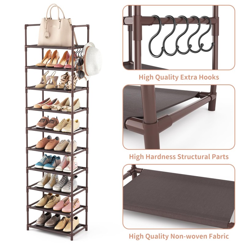 LANTEFUL 10 Tiers Tall Shoe Rack 20-25 Pairs Boots Organizer