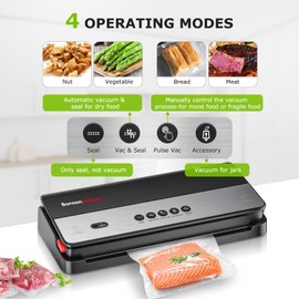 Bonsenkitchen Vacuum Sealer Machine, Multi-Functional Food Sealer, Globefish Technology for High-Speed Continuous Working, Built-in Cutter & Bag Storage, Include 5 Vacuum Bags & 1 Roll Bag