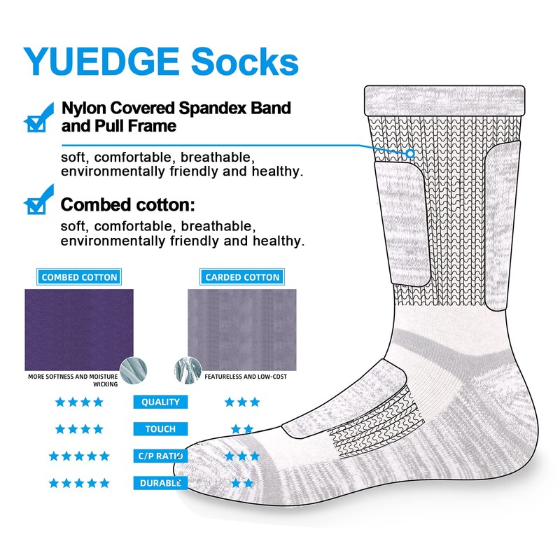 Yuedge Men's Socks, For Sports, Outdoor Wear, Trekking, Climbing, Antibacterial,