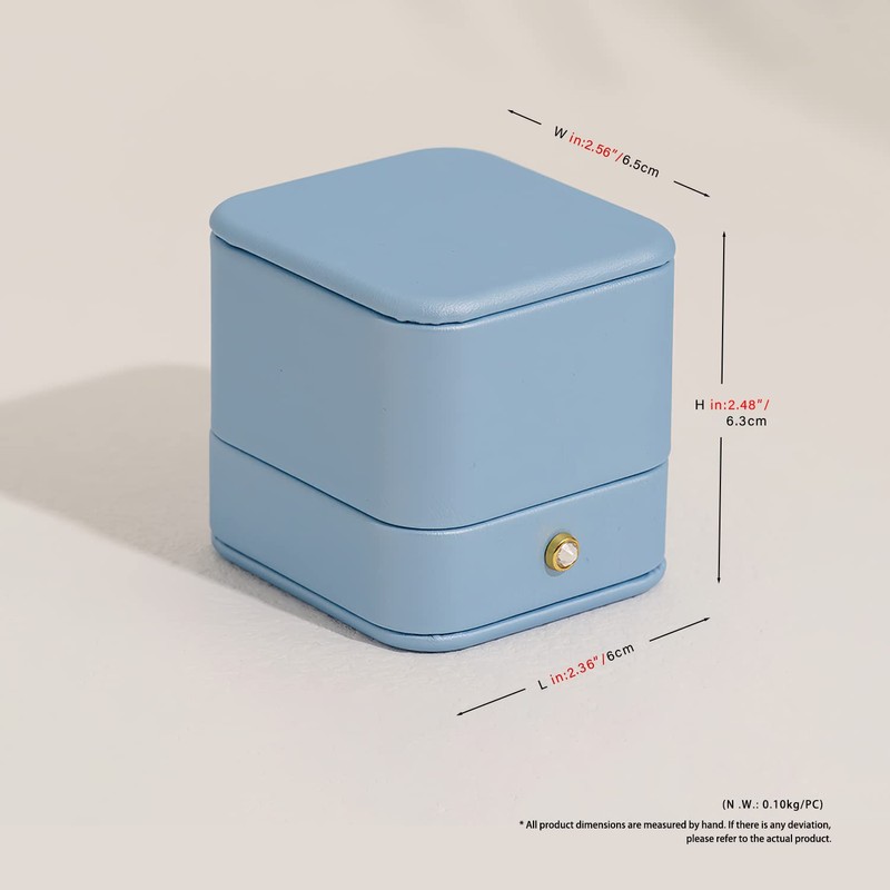 Woodten Elegant Sky Blue Ring Box Leather Engagement Ring Box