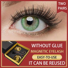 Magnetic Eyelashes Kit with Glue-free Applicator Tool, Magnetic Eyelash Clip, Short Set Including 2 Pairs of False Eyelashes, No Eyeliner (NATURE BUSHY BLEND)