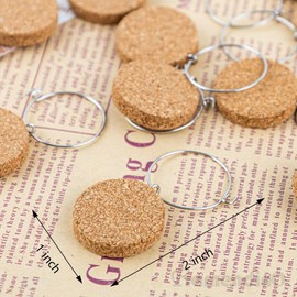 Framendino, 30 Pack Wood Blank Wine Glass Charms Cork Drink Markers DIY Wooden Wine Charm with Rings Tags for Stem Glasses
