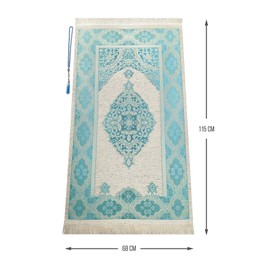 Muslim Prayer Rug with Prayer Beads | Janamaz | Sajadah | Soft Islamic Prayer Rug | Islamic Gifts | Prayer Carpet Mat, Chenille Fabric, Turquoise