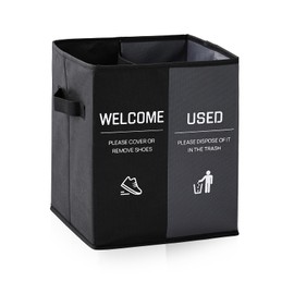 Vortissza Foldable Shoe Cover Dispenser Storage Box Storage Bin Holder with Used Shoe Covers and Welcome Please or Remove Sign for Open House Supplies (Black, Gray)