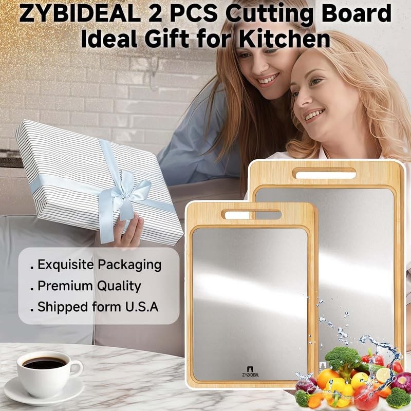 ZYBIDEAL 2PcsTitanium&Bamboo Cutting Board, Double Side Cutting Board for Kitchen,