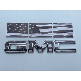 EmblemsPlus 2019-2025 GMC Sierra Black American Flag Front Grille Emblem Overlay Decals
