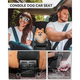 PETSFIT Center Console Dog Car Seat with Safe Protection Hooks, Pet Car Seat with Upgraded Safety Tethers, Washable Cushion, Console Dog Car Seats for Small Dogs Up to 8 Lbs(Black)
