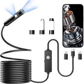 Endoscope with Light, 1920P HD Borescope with 8 Adjustable LED Lights, Semi-Rigid Snake Camera, IP67 Waterproof Inspection Tool for iPhone & Android -