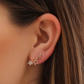 Yheakne Boho Star Stud Earrings Gold CZ Star Stud Earrings Vintage Crystal Star Stud Earrings Hollow Star Crawler Earrings Jewellery for Women and Girls, Zinc