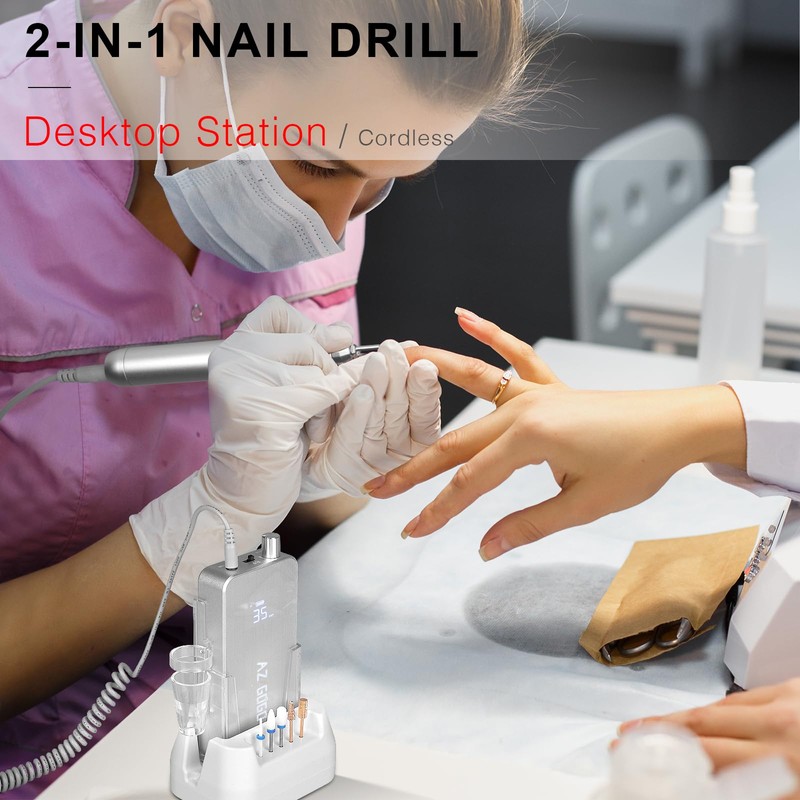 Professional Nail Drill Machine, 2-in-1 AZ GOGO 35000RPM Rechargeable Portable