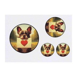 4 x 'French Bulldog Love Note' Temporary Tattoos - Water Resistant, Skin-Safe, Non-Toxic Transfers, Mixed Sizes (TO00084072)