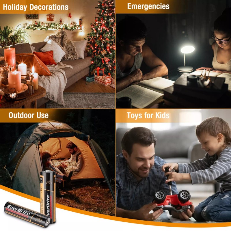 EverBrite 64PCS Alkaline Battery Pack 32PCS AA 32PCS AAA Alkaline