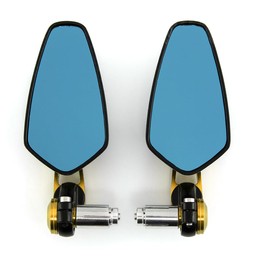 7/8'' Motorcycle End Bar Mirror 22mm Rearview Mirror Universal Motorbike Side Mirror (Carbon Yellow mirror -Blue Lens)