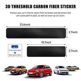 povtii 4 PCS Car Door Sill Protector, Anti-Scratch 3D Carbon Fiber Textured Door Threshold Protection Sticker, Door Entry Edge Guards Cover Strips for Most Vehicle, Car Accessories (Black)