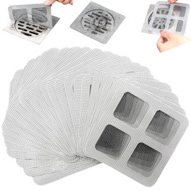 Disposable Shower Drain Hair Catcher Stickers, 90 Pack, 3.94x3.94 inch Mesh Filters for Bathroom Sink Tub Drains (90)