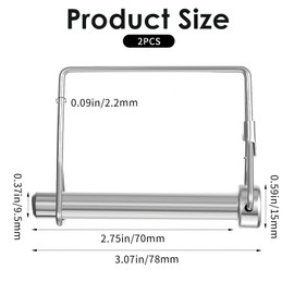 2 Pack Trailer Pins, 3/8 x 2-3/4 in (9.5 mm x 70 mm) Trailer Coupler Pin Heavy Duty Tow Hitch Pin Square Safety Locking Wire Lock Pins for Towing, Farm Trailers, Towing, Lawn, Garden