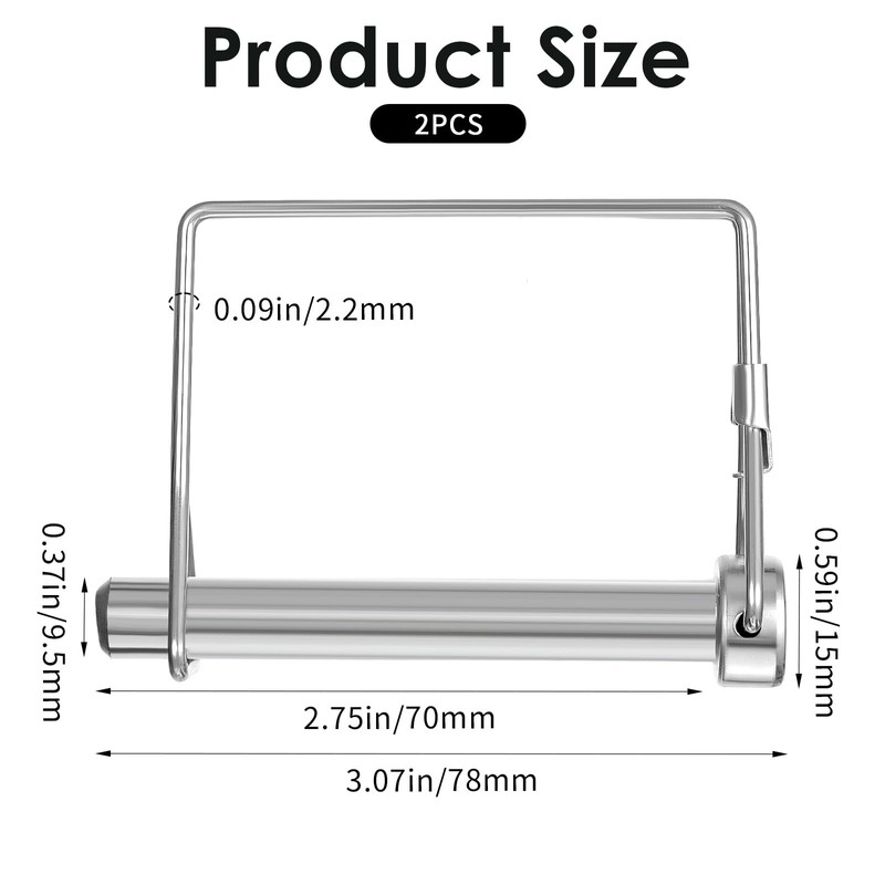 2 Pack Trailer Pins, 3/8 x 2-3/4 in (9.5 mm
