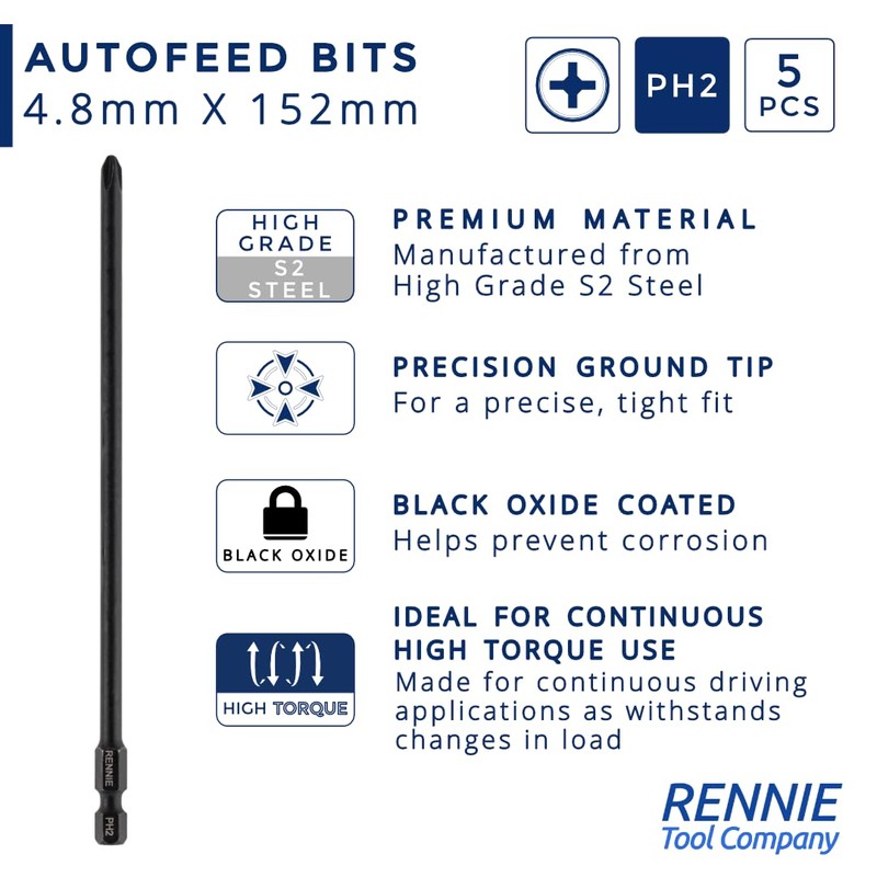 5 x Rennie Tools 152mm Long PH2 Compatible with Festool