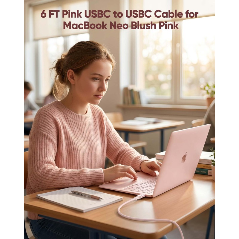 USB C Cable 15FT 2-Pack,Pink USBC 60W Fast Charging for