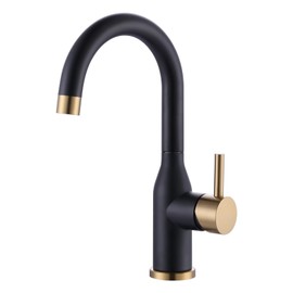 WOWOW Black and Gold Modern Single Handle Bar Faucet, 1 Hole, 360 Swivel, RV Sink Faucet, Mini Bar Tap with Water Supply Hoses
