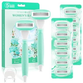 Las maquinillas de afeitar para mujer incluyen 2 asas antideslizantes y 14 recambios de cuchillas con un soporte de ducha, 5 cuchillas de alta calidad