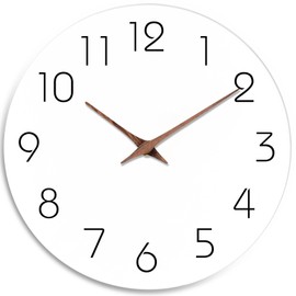 Mosewa Wall Clock 10 Inch Silent Non Ticking Wood Battery Operated Wooden White Modern Office Simple Minimalist Decorative for Kitchen Home Bathroom Living Room