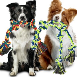 Rope Toys for Large Dogs for Aggressive Chewers, 2 Pack Indestructible Thicker Dog Rope Toys for Large Breeds - 100% Heavy Duty Cotton Rope for Medium Dogs for Chewing, Brushing Teeth